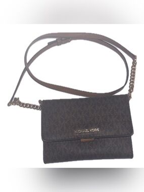 Michael Kors Brown Logo Crossbody Wallet with Chain Strap